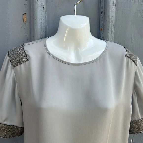 Tome NYC Grey silk Contrast blouse, size M - Picture 3 of 9